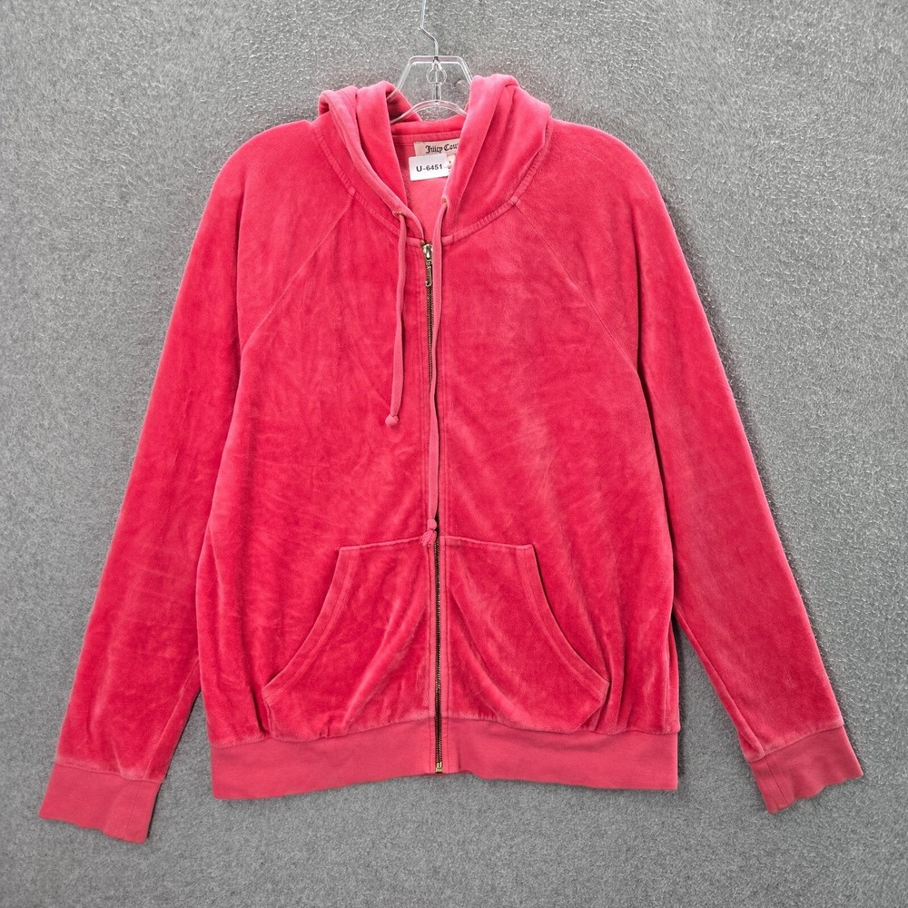 Juicy Couture Women Sweatshirt Large Pink Velour Track Full Zip Y2K‎